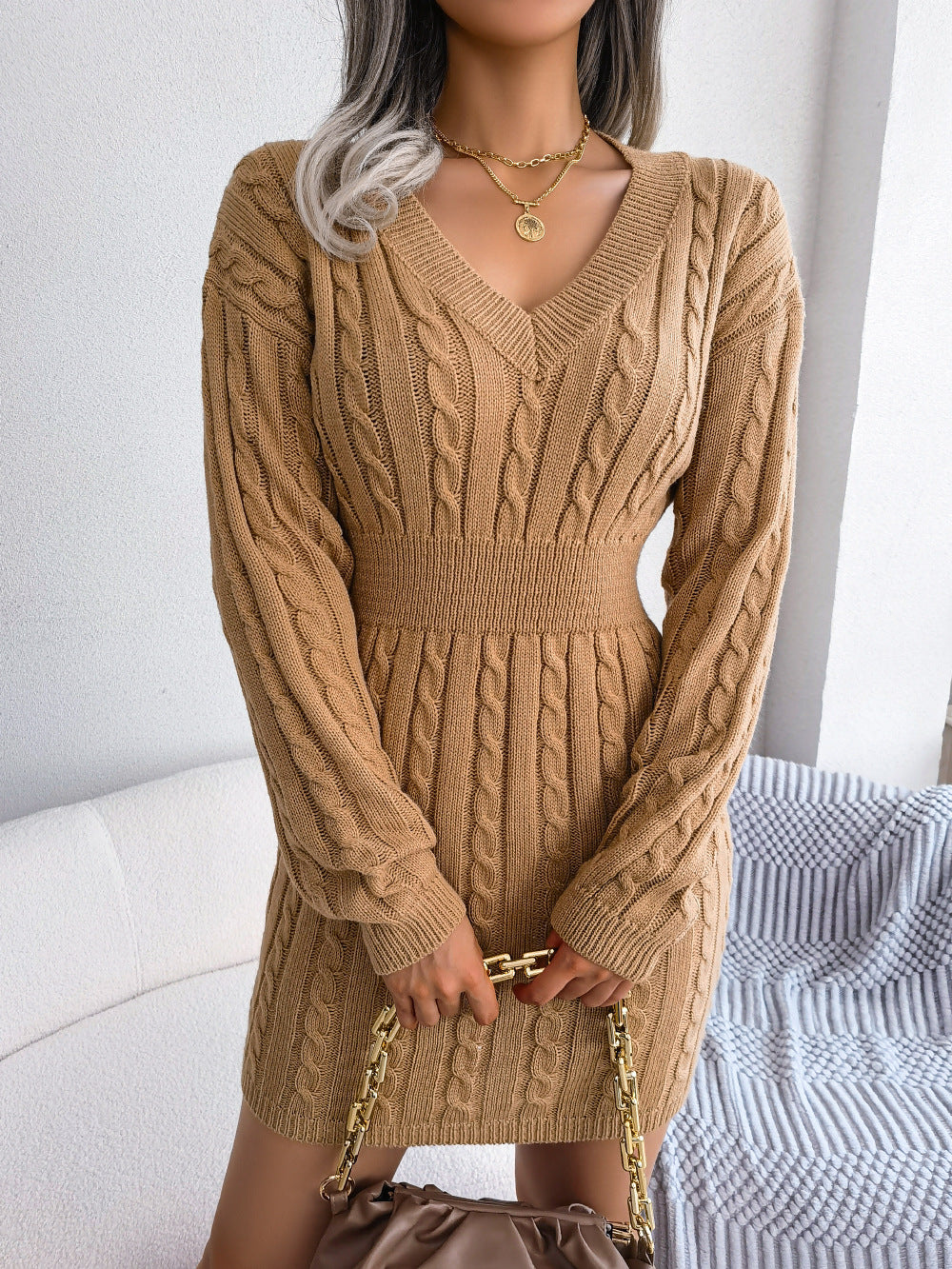 BEBOPPIN' AROUND CABLE KNIT MINI SWEATER DRESS