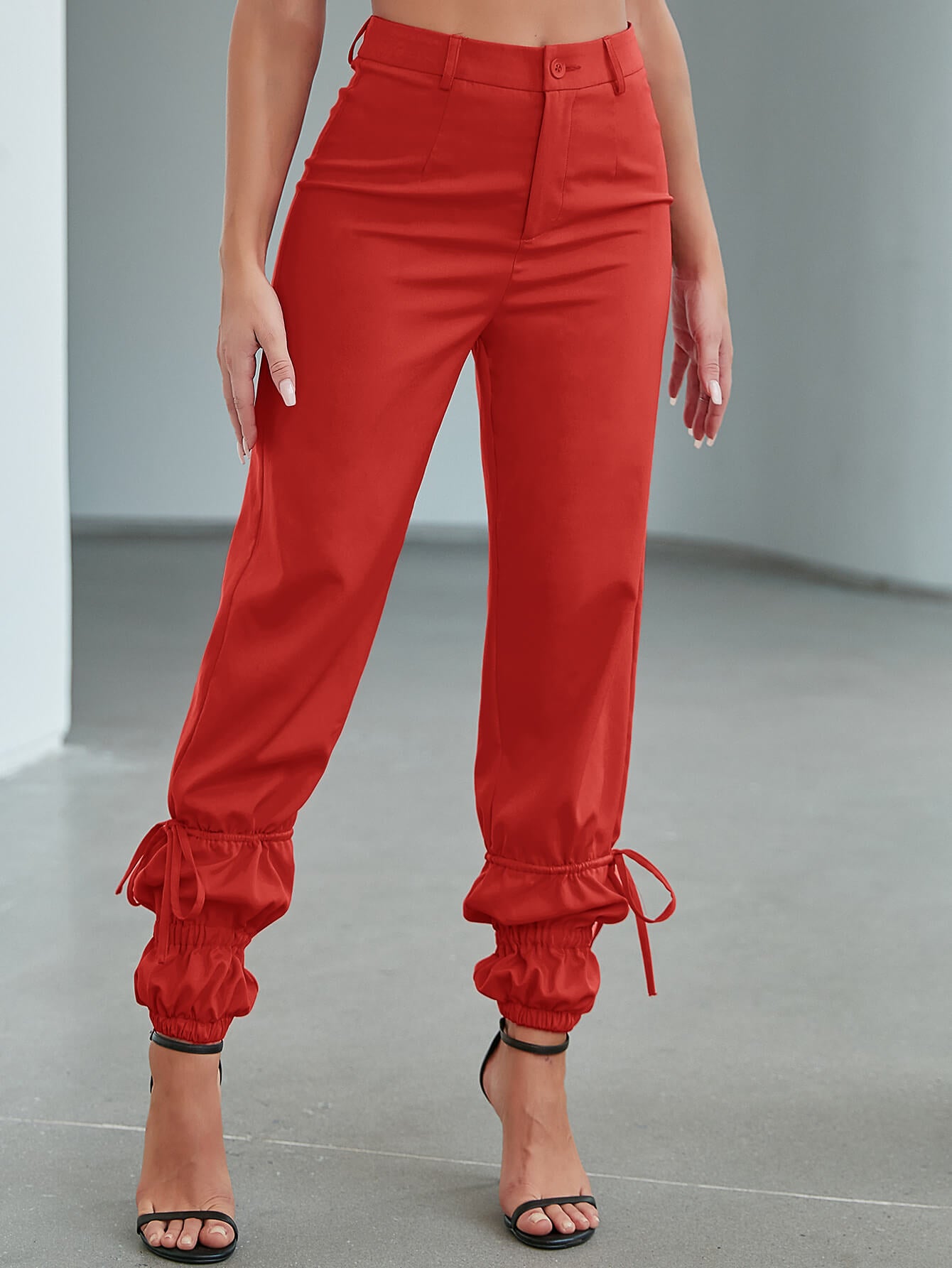 I SEE RED DRAWSTRING ANKLE DETAIL PANTS
