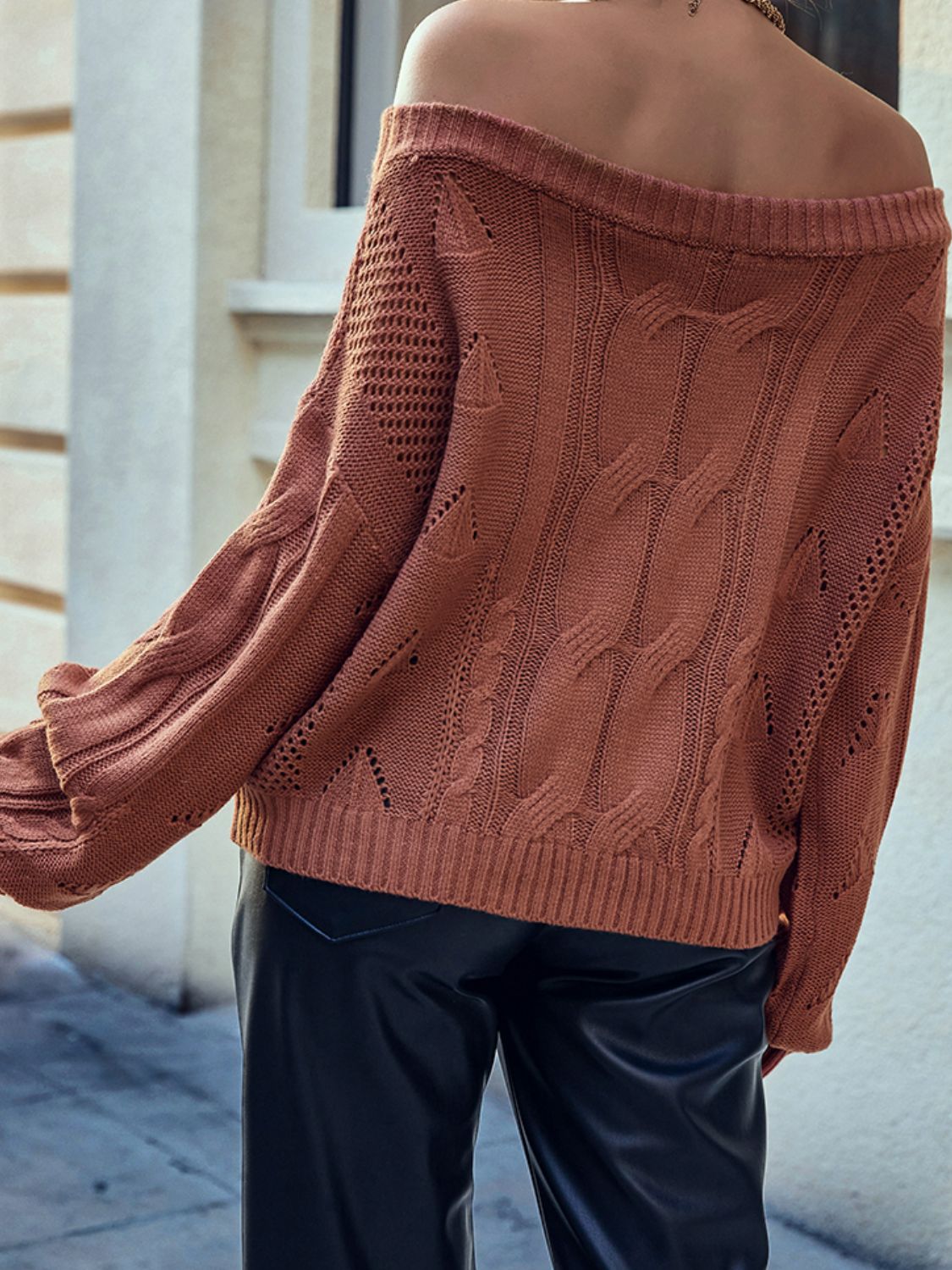 DUST YA-SELF OFF - OFF THE SHOULDERS CABLE SWEATER