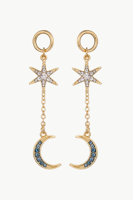 Inlaid Rhinestone Star and Moon Drop Earrings